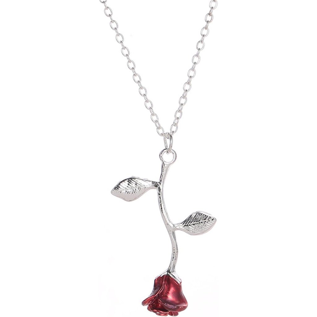 Red Rose Flower Pendant Necklace For Women Gold Silver Plated 3d Vintage Elegant